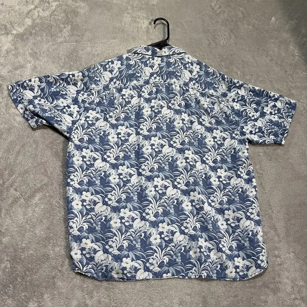 Tommy Bahama Shirt Mens Large Blue Silk Floral Hawaiian Button Up Original Fit
